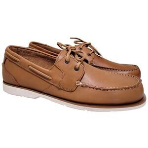 Rockport Men South Port Boat Shoes Size US 10.5M Medium Natural Brown Leather